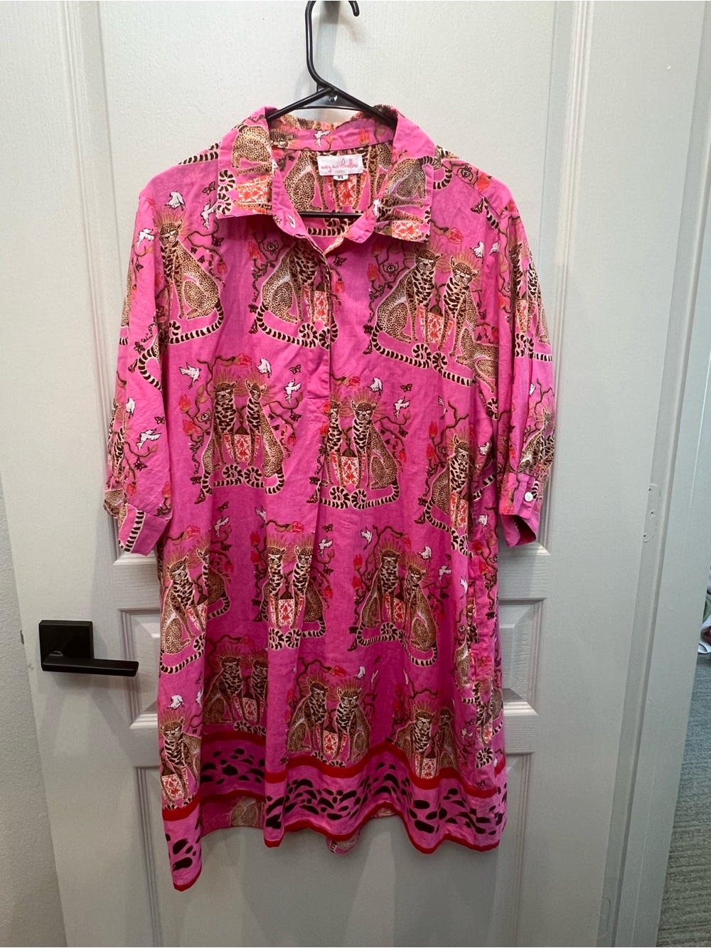 Mary Marshmallow Pink Tiger Print Boyfriend Shirt Dress XL Cotton - Picture 2 of 7